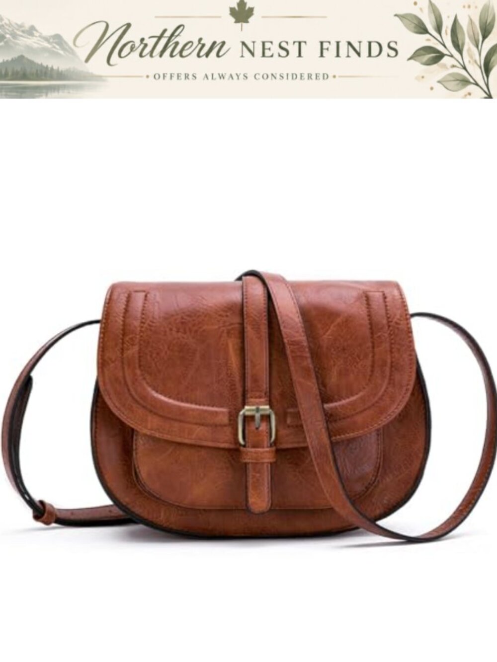 Vegan Leather Saddle Crossbody Bag Adjustable Strap Daily Use